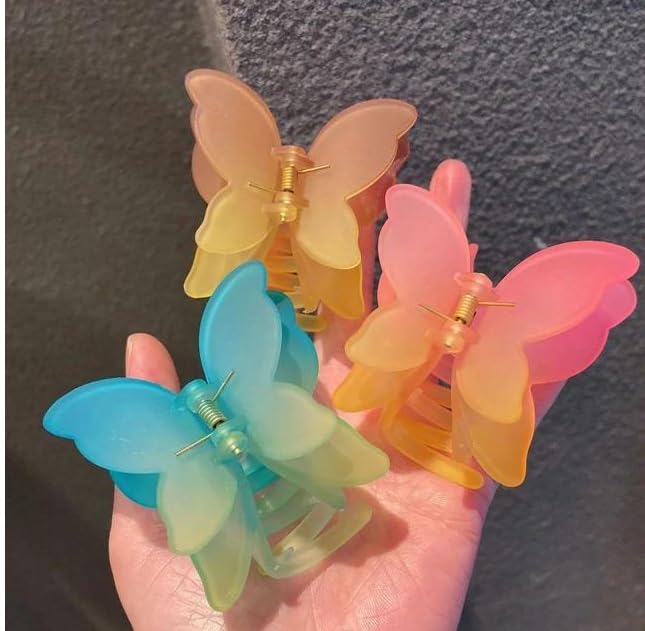 Jelly Color Matte Frosted Big Size two toned Butterfly Women Hair Claw clip