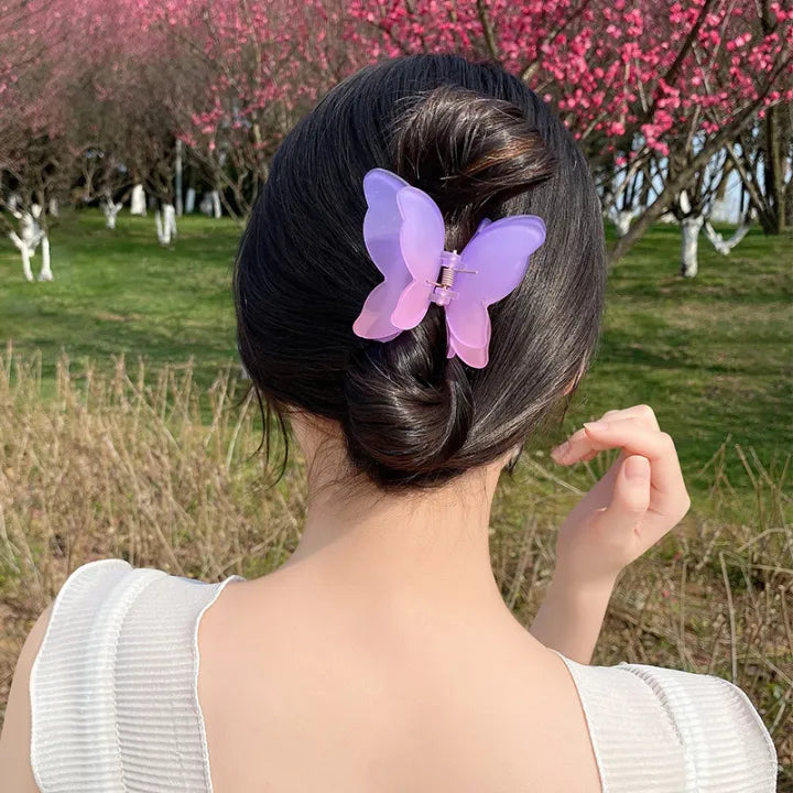 Jelly Color Matte Frosted Big Size two toned Butterfly Women Hair Claw clip