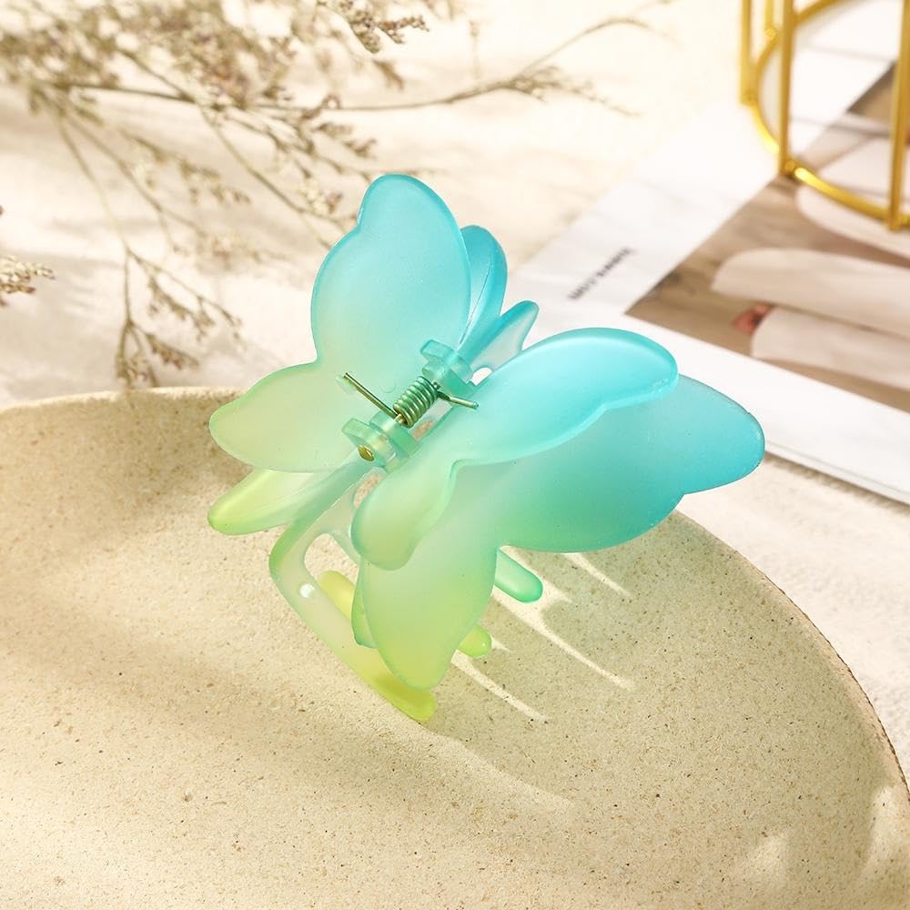 Jelly Color Matte Frosted Big Size two toned Butterfly Women Hair Claw clip