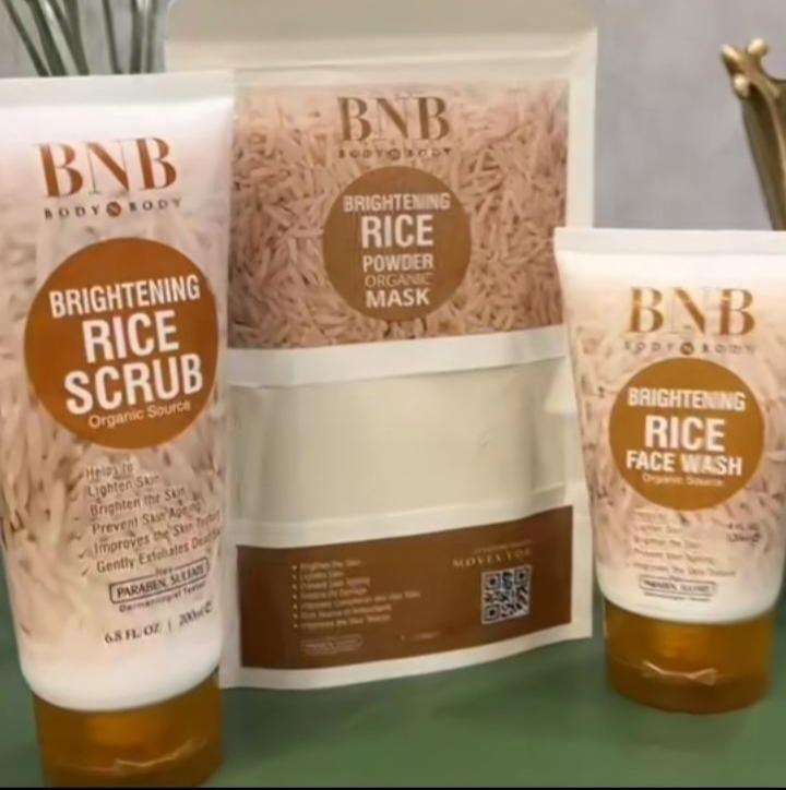 3 in 1 Skin brightening rice exfoliating kit,whitening and exfoliation.