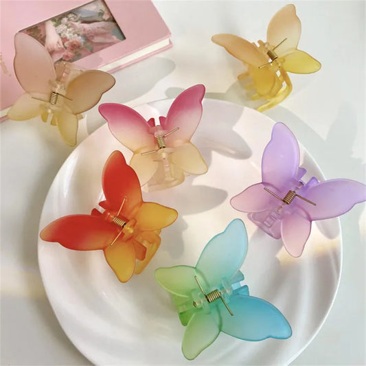 Jelly Color Matte Frosted Big Size two toned Butterfly Women Hair Claw clip